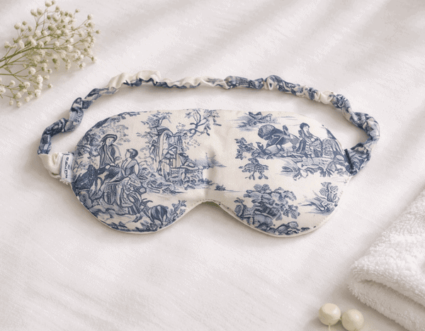 Masque de nuit chauffant Lin & Lavande – Bleu – Toile de Jouy