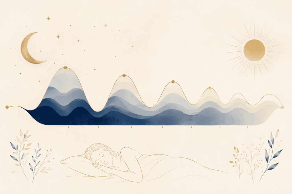 Illustration des cycles du sommeil au fil de la nuit avec sommeil profond en début de nuit et sommeil léger au petit matin